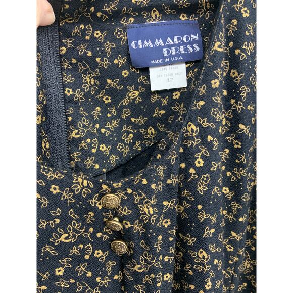 Vintage 80s Cimmaron Dress Long Sleeve Jumpsuit Black Floral Round Neck Size 12 - Picture 2 of 5